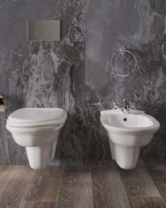 Coppia di sanitari sospesi bianco alpino e copriwater – Rubino