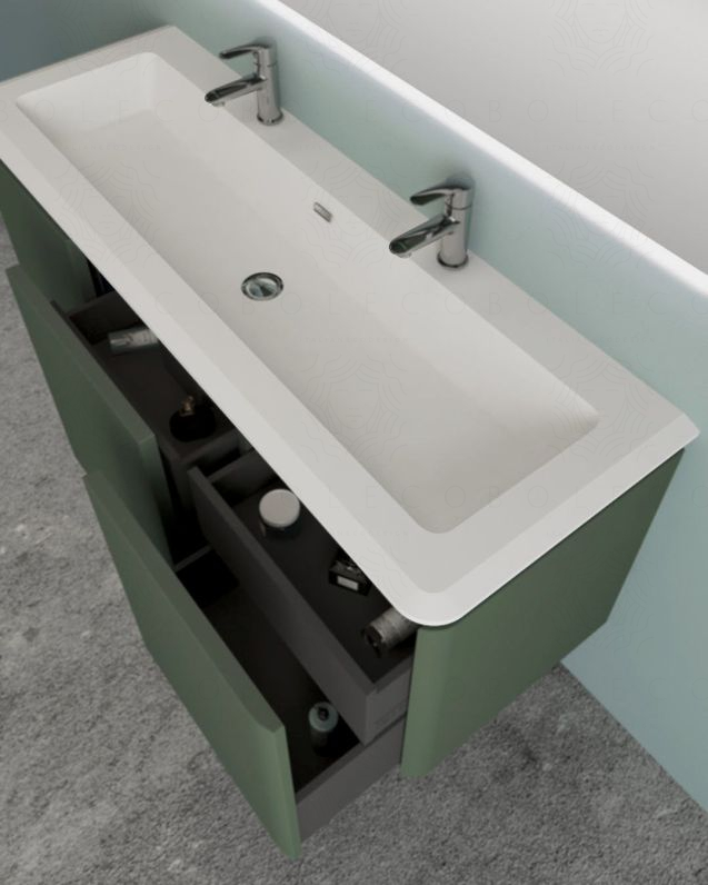 Mobile bagno sospeso 140 cm con cassetti e lavabo in resina - Mobile bagno sospeso 140 cm con cassetti e lavabo in resina -
