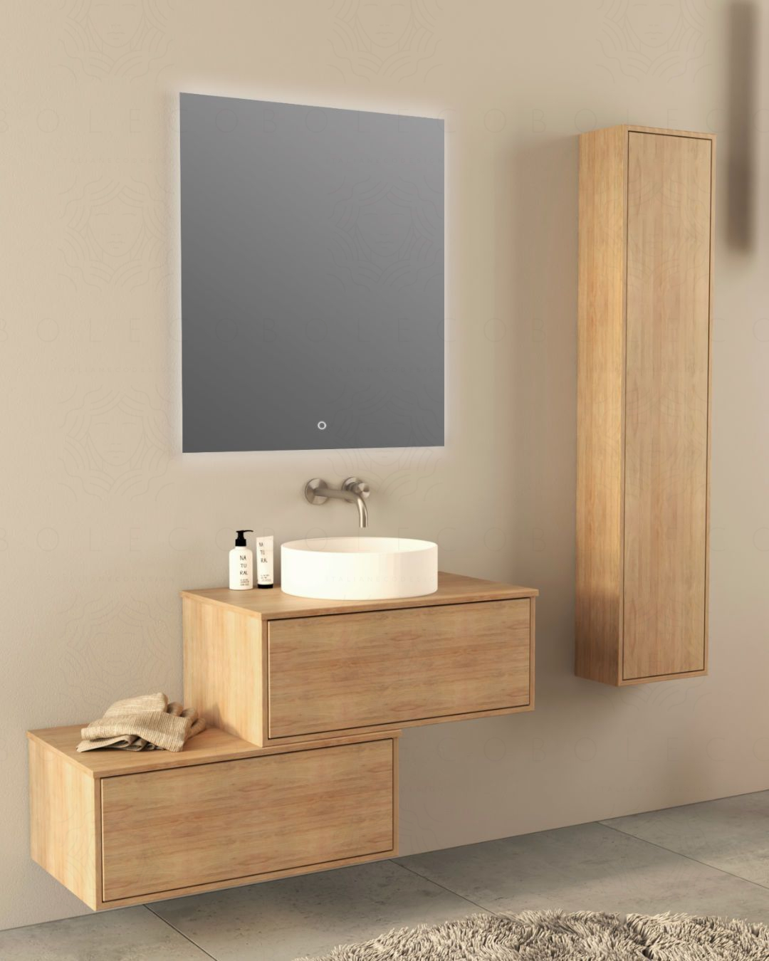 Mobile bagno sospeso Prisma cm 120 con cassettiera e top in mdf Mobile bagno sospeso Prisma cm 120 con cassettiera e top in mdf