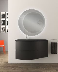 Mobile bagno sospeso curvo 105 cm con lavabo in vetro nero -