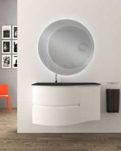 Mobile bagno sospeso curvo 105 cm con lavabo in vetro nero -