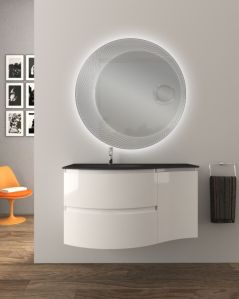 Mobile bagno sospeso curvo 105 cm con lavabo in vetro nero -