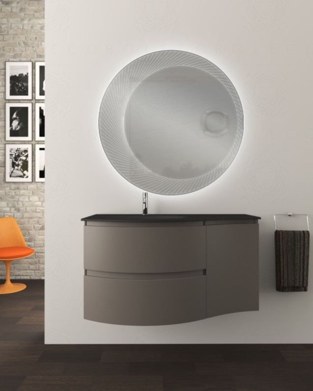 Mobile bagno sospeso curvo 105 cm con lavabo in vetro nero - Mobile bagno sospeso curvo 105 cm con lavabo in vetro nero -