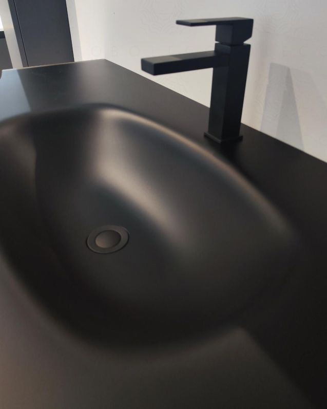 Mobile bagno sospeso curvo 105 cm con lavabo in vetro nero -