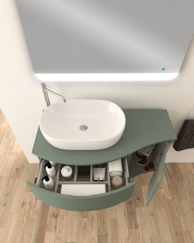 Mobile bagno sospeso curvo 105 cm con top in mdf - Greta