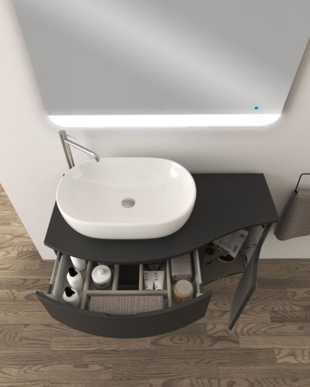 Mobile bagno sospeso curvo 105 cm con top in mdf - Greta