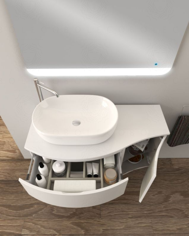 Mobile bagno sospeso curvo 105 cm con top in mdf - Greta