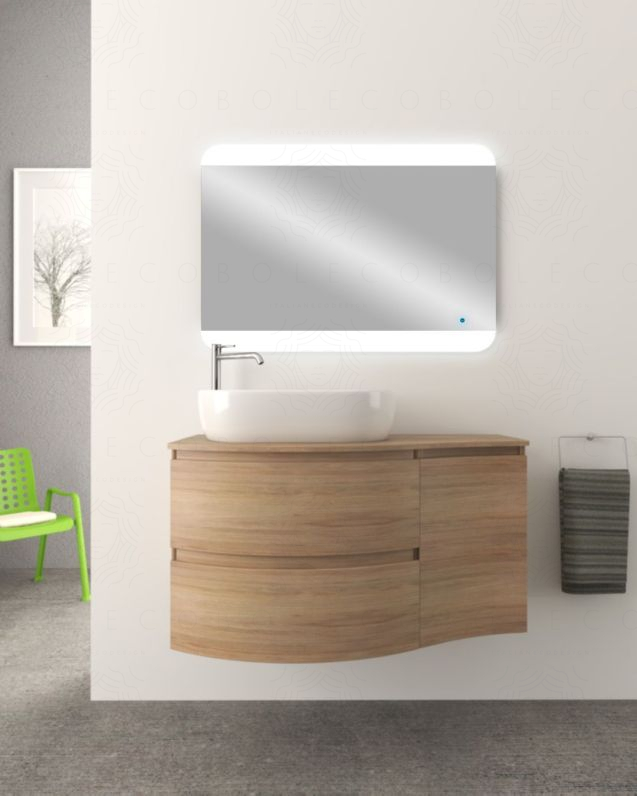 Mobile bagno sospeso curvo 105 cm con top in mdf - Greta