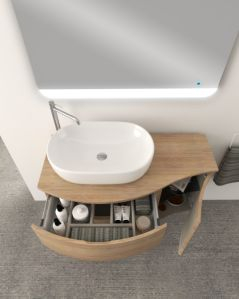 Mobile bagno sospeso curvo 105 cm con top in mdf - Greta