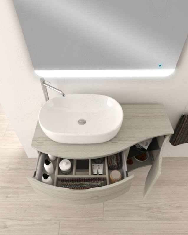 Mobile bagno sospeso curvo 105 cm con top in mdf - Greta