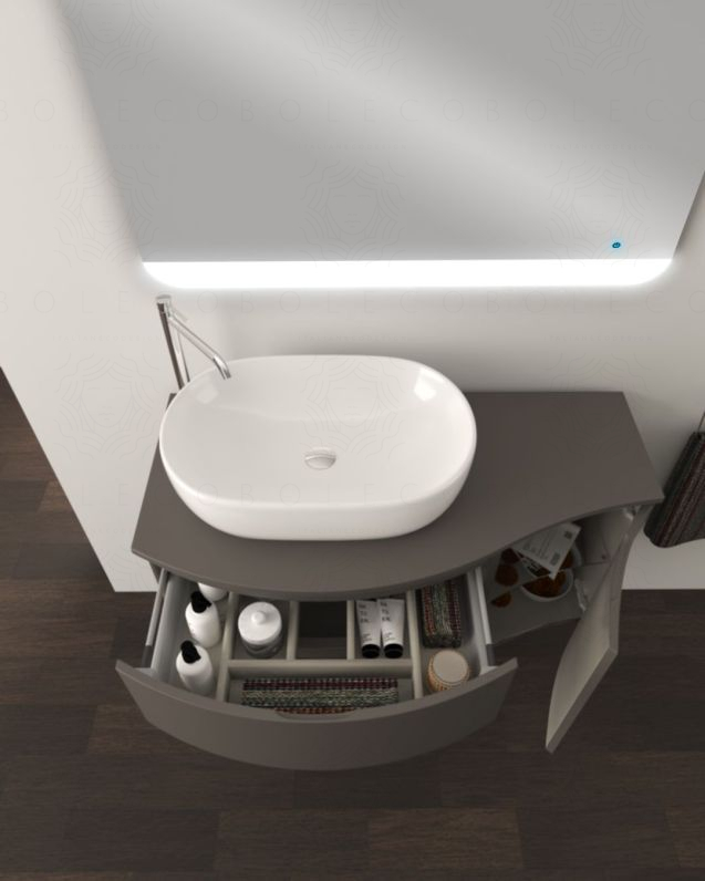 Mobile bagno sospeso curvo 105 cm con top in mdf - Greta