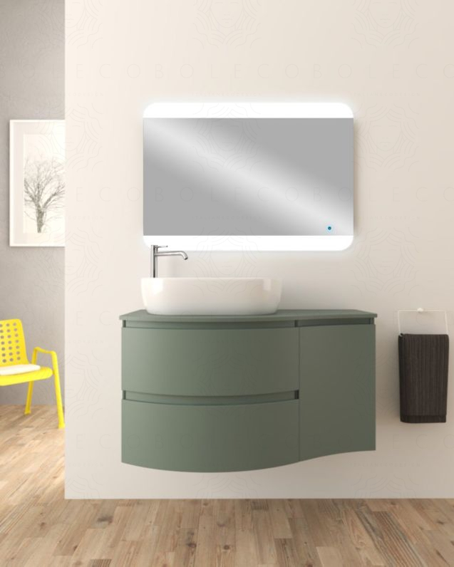 Mobile bagno sospeso curvo 105 cm con top in mdf - Greta