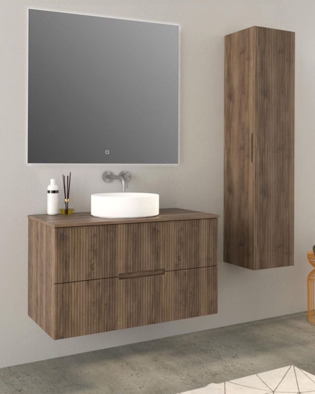 Mobile bagno sospeso 100 cm noce cannettato e top - Crystal