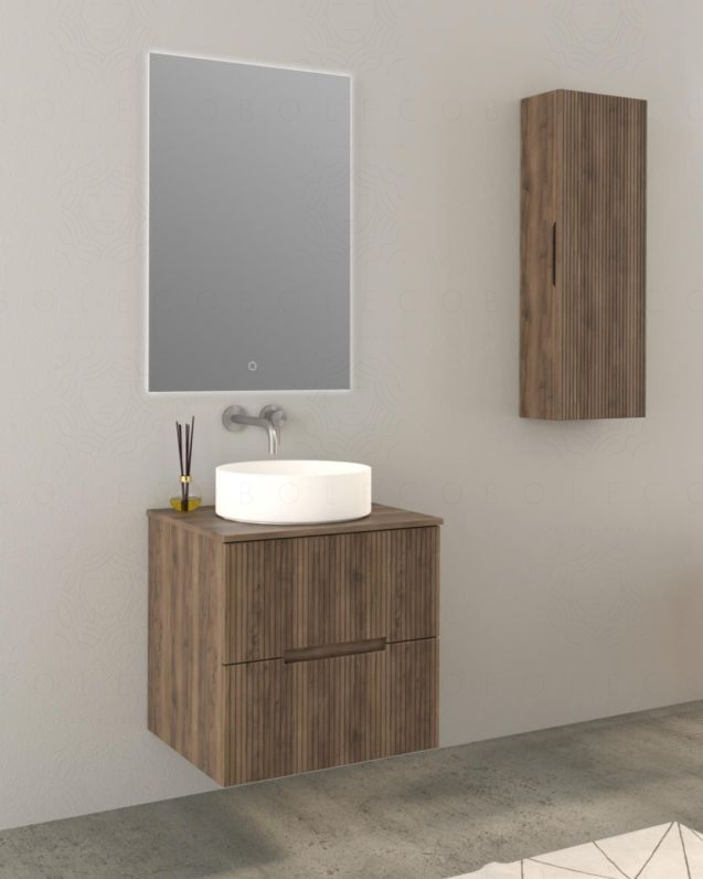 Mobile bagno sospeso 60 cm noce cannettato e top - Crystal