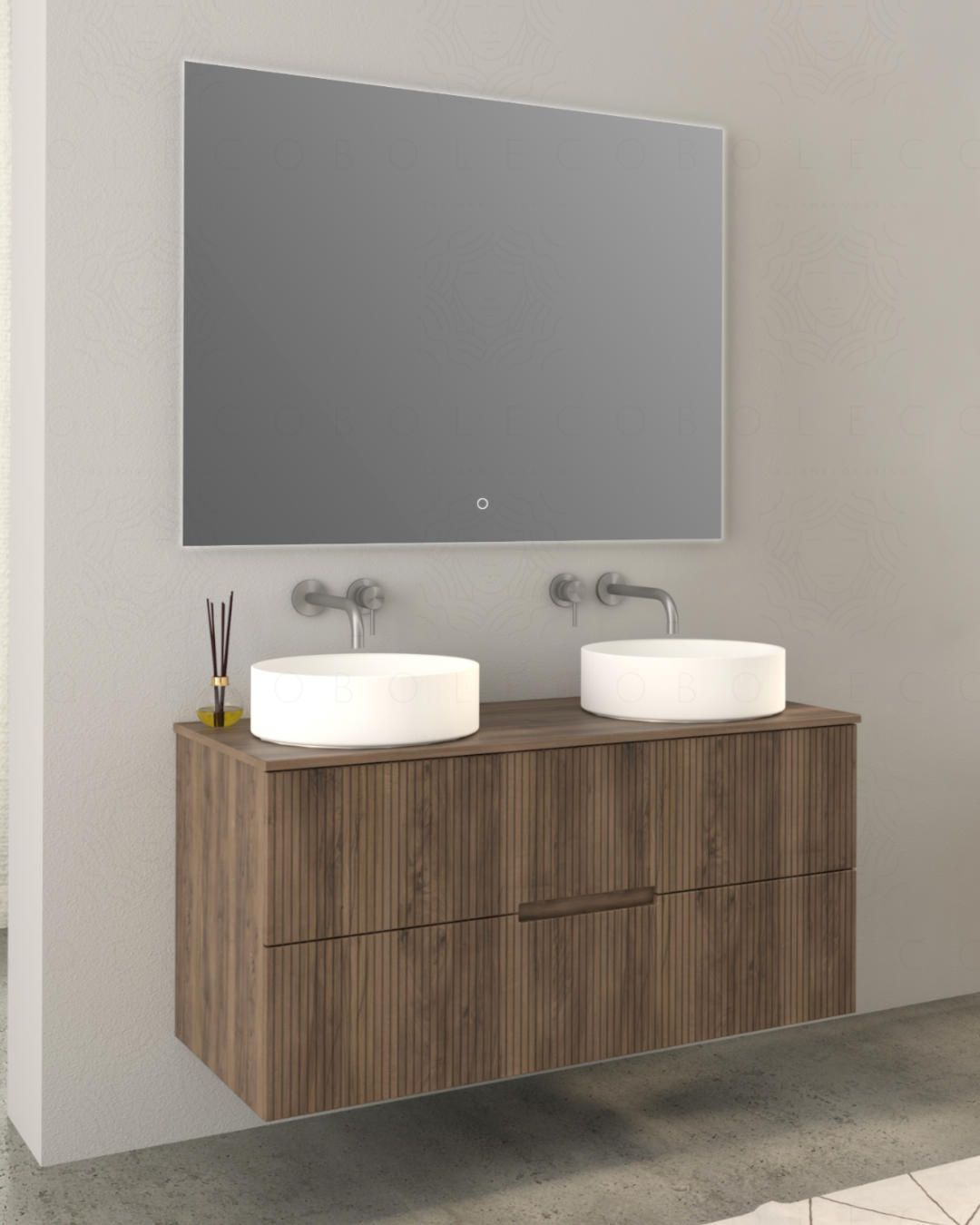Mobile bagno sospeso 120 cm noce cannettato e top - Crystal Mobile bagno sospeso 120 cm noce cannettato e top - Crystal