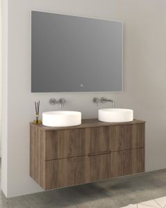 Mobile bagno sospeso 120 cm noce cannettato e top - Crystal