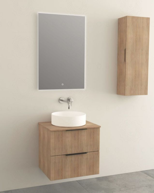 Mobile bagno sospeso 60 cm rovere naturale cannettato con top