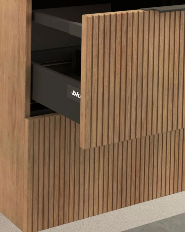 Mobile bagno sospeso 60 cm rovere naturale cannettato con top