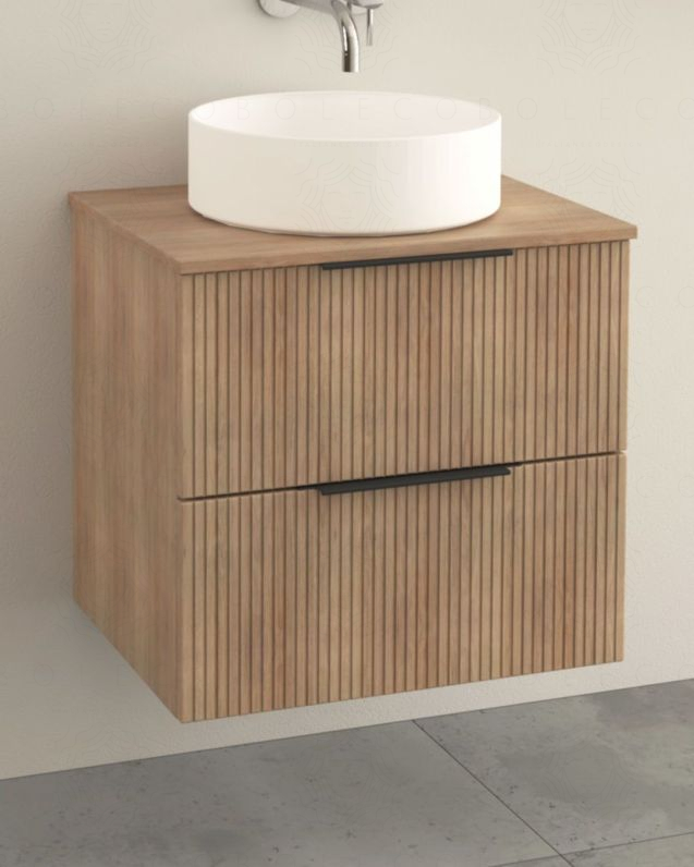 Mobile bagno sospeso 60 cm rovere naturale cannettato con top
