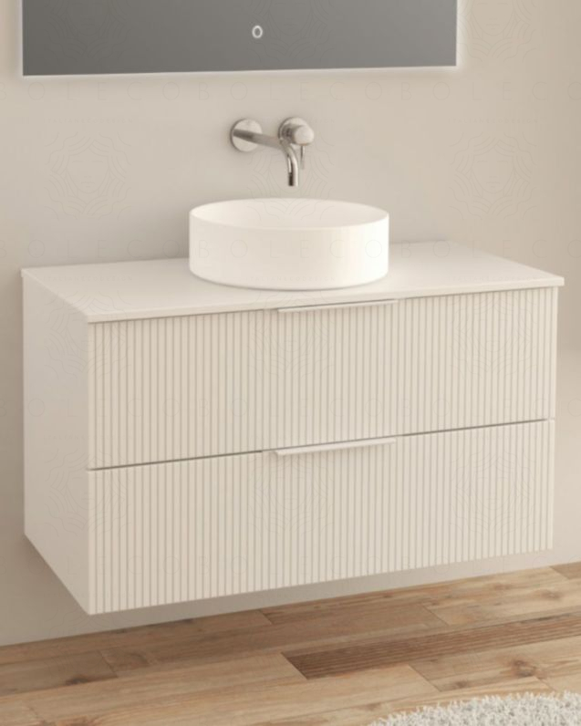 Mobile bagno sospeso 100 cm bianco opaco cannettato con top mdf Mobile bagno sospeso 100 cm bianco opaco cannettato con top mdf