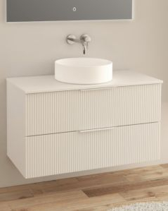Mobile bagno sospeso 100 cm bianco opaco cannettato con top mdf
