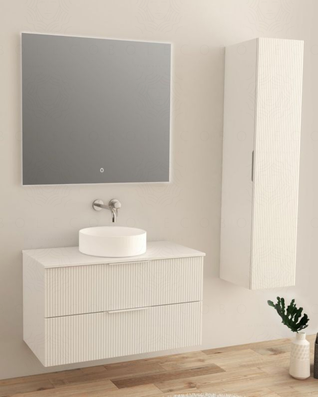 Mobile bagno sospeso 100 cm bianco opaco cannettato con top mdf