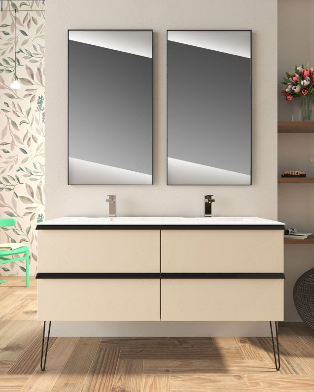 Mobile bagno sospeso Laguna cm 140 e doppio lavabo in resina Mobile bagno sospeso Laguna cm 140 e doppio lavabo in resina