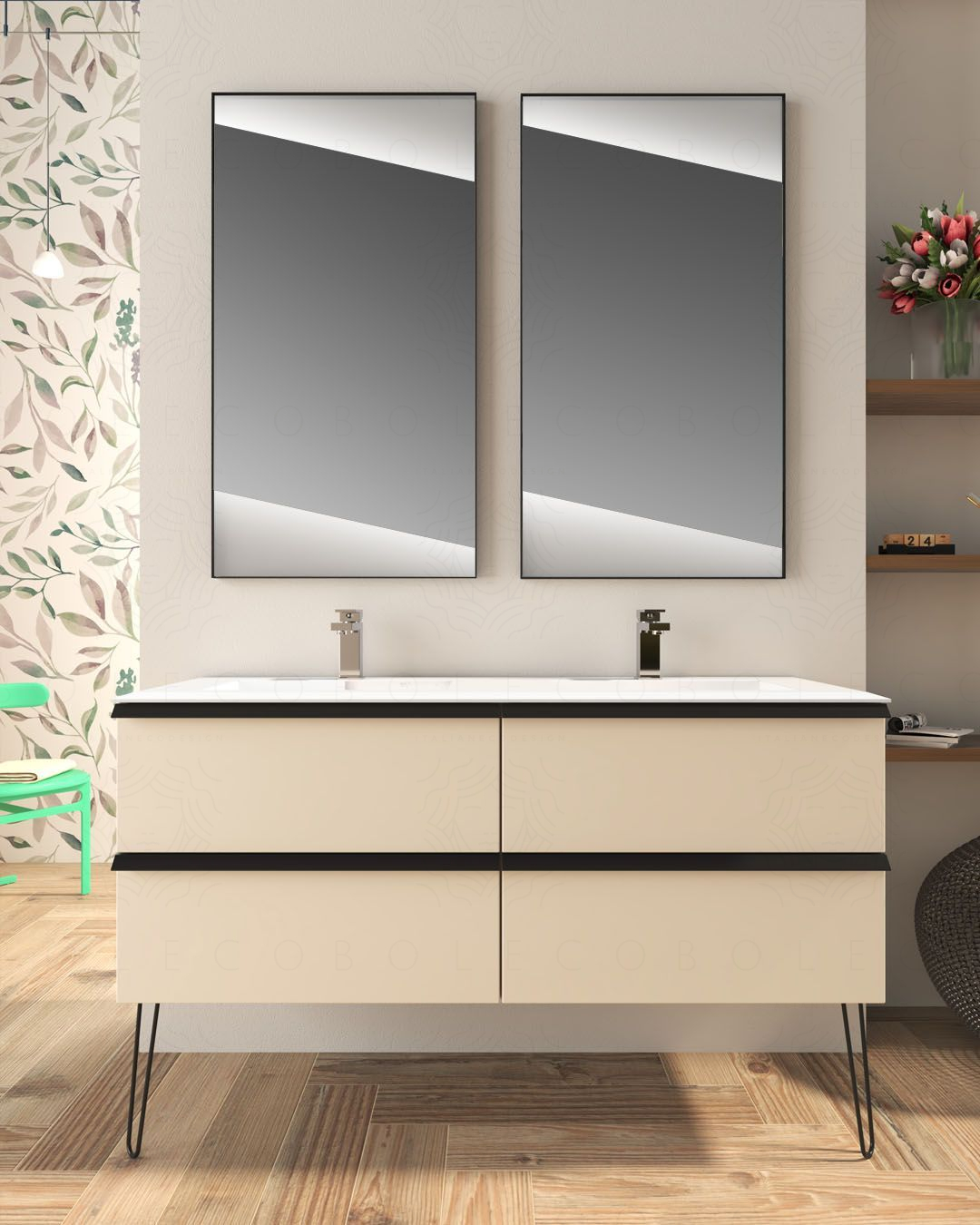 Mobile bagno sospeso Laguna cm 140 e doppio lavabo in resina Mobile bagno sospeso Laguna cm 140 e doppio lavabo in resina