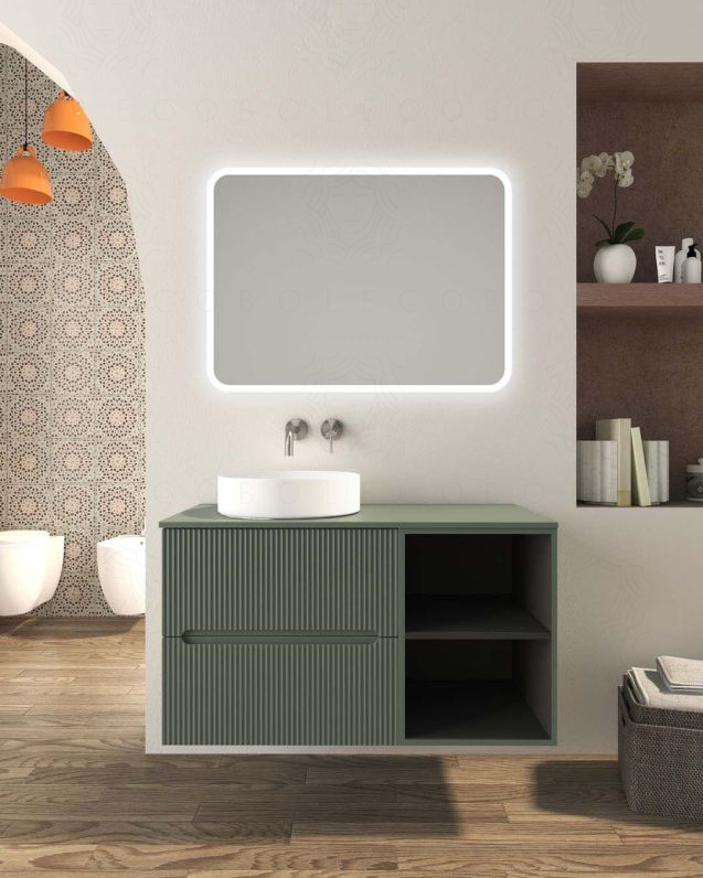 Mobile bagno sospeso Cloud cm 100 plissè, vano a giorno e top in mdf Mobile bagno sospeso Cloud cm 100 plissè, vano a giorno e top in mdf