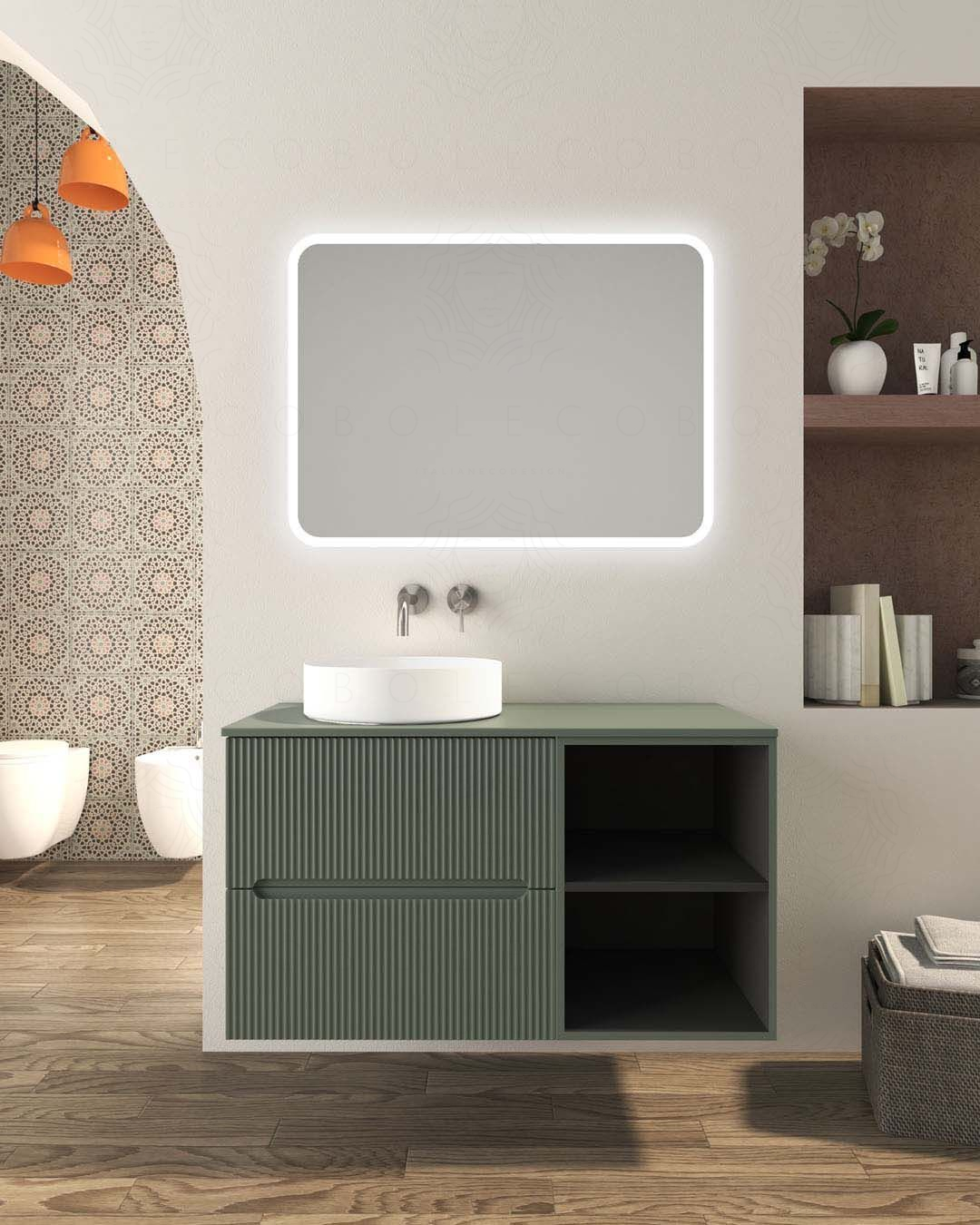 Mobile bagno sospeso Cloud cm 100 plissè, vano a giorno e top in mdf Mobile bagno sospeso Cloud cm 100 plissè, vano a giorno e top in mdf