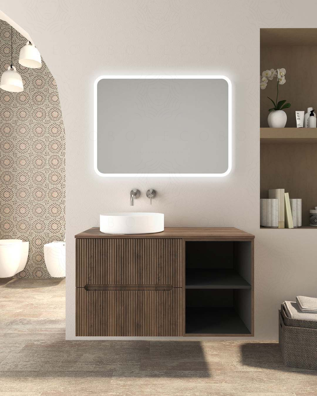 Mobile bagno sospeso Cloud cm 100 plissè, vano a giorno e top in mdf Mobile bagno sospeso Cloud cm 100 plissè, vano a giorno e top in mdf