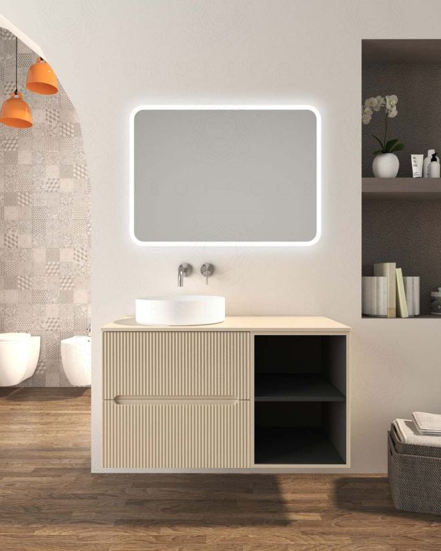Mobile bagno sospeso Cloud cm 100 plissè, vano a giorno e top in mdf Mobile bagno sospeso Cloud cm 100 plissè, vano a giorno e top in mdf