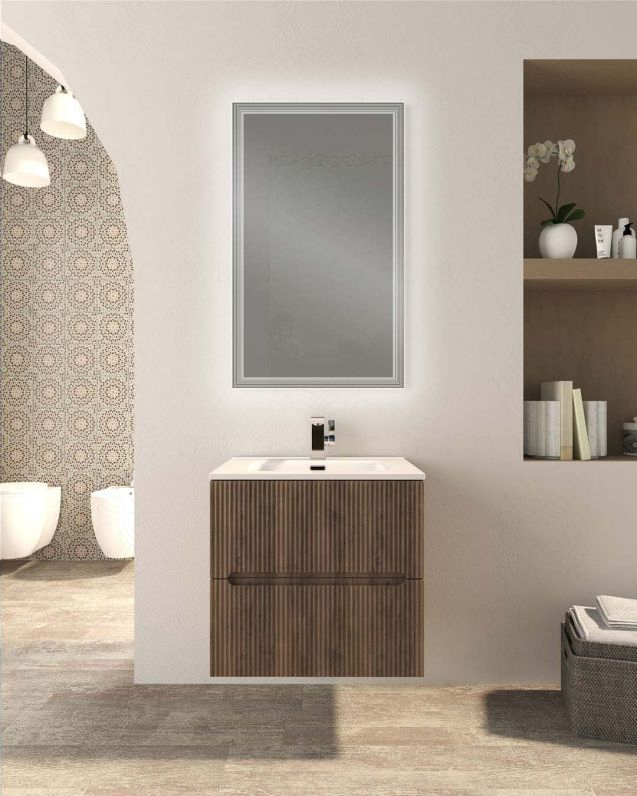 Mobile bagno sospeso Cloud plissé 60 cm noce e lavabo in Mobile bagno sospeso Cloud plissé 60 cm noce e lavabo in