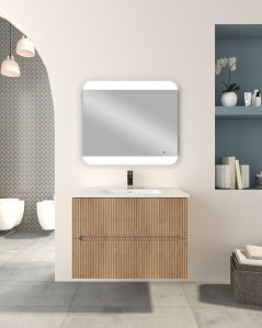 Mobile bagno sospeso 140 cm rosso corallo e doppio lavabo in