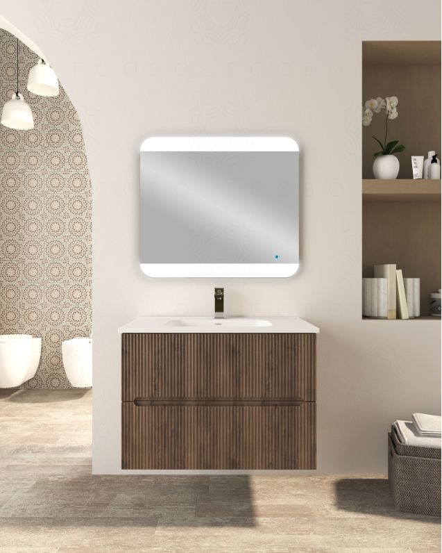Mobile bagno sospeso Cloud plissé 80 cm noce e lavabo in