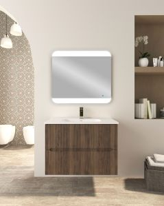 Mobile bagno sospeso Cloud plissé 80 cm noce e lavabo in