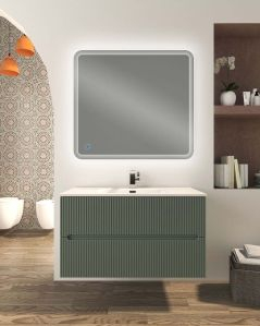 Mobile bagno sospeso Cloud plissé 100 cm verde opaco e lavabo in ceramica