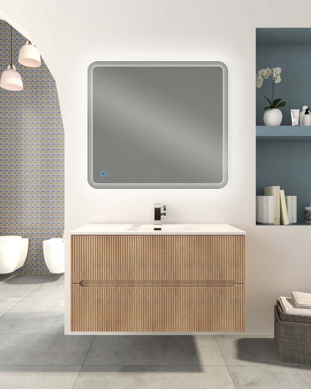 Mobile bagno sospeso Cloud plissé 100 cm rovere naturale e Mobile bagno sospeso Cloud plissé 100 cm rovere naturale e