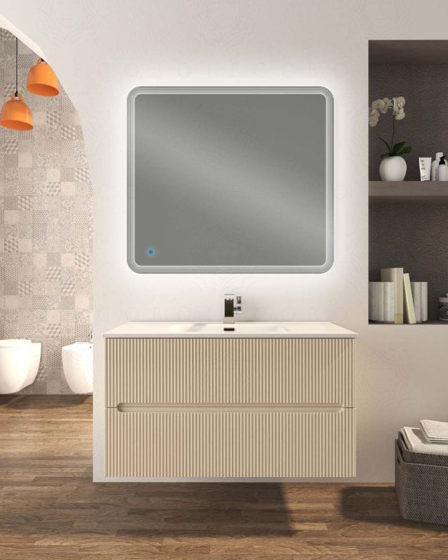 Mobile bagno sospeso Cloud plissé 100 cm cotone e lavabo in