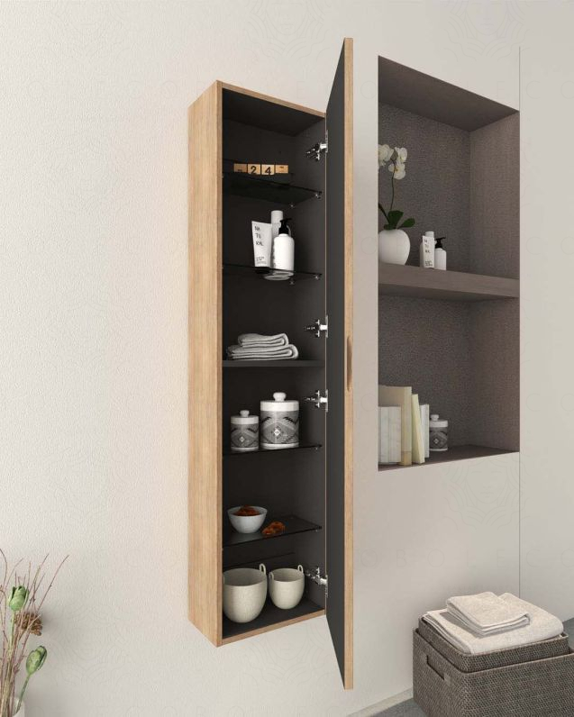 Colonna bagno Cloud cm 35x140 rovere naturale con anta plisse Colonna bagno Cloud cm 35x140 rovere naturale con anta plisse