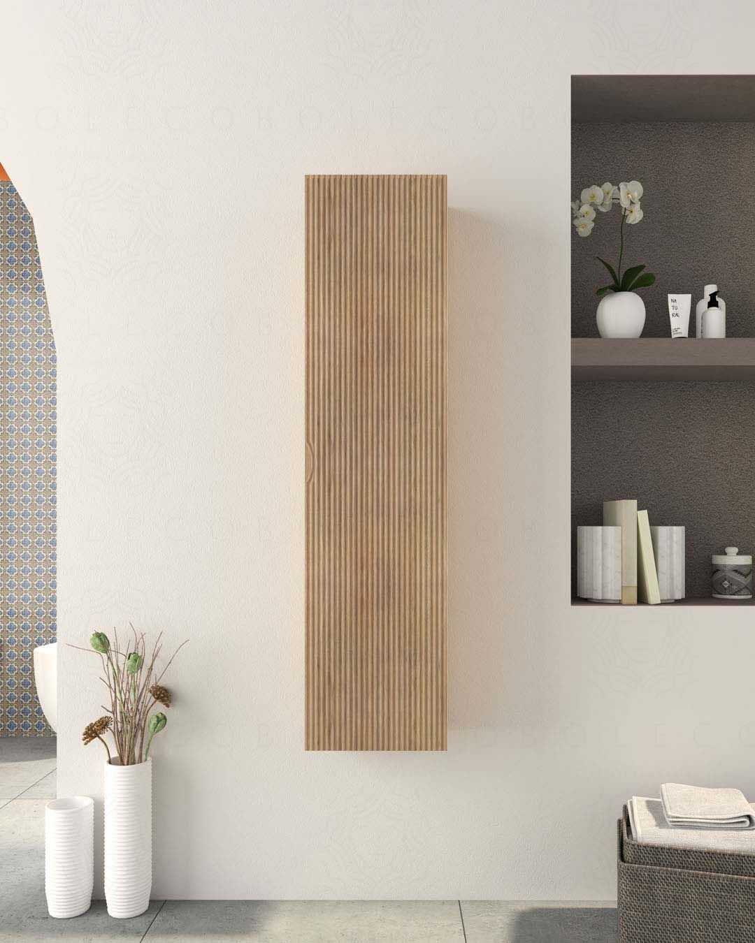 Colonna bagno Cloud cm 35x140 rovere naturale con anta plisse Colonna bagno Cloud cm 35x140 rovere naturale con anta plisse