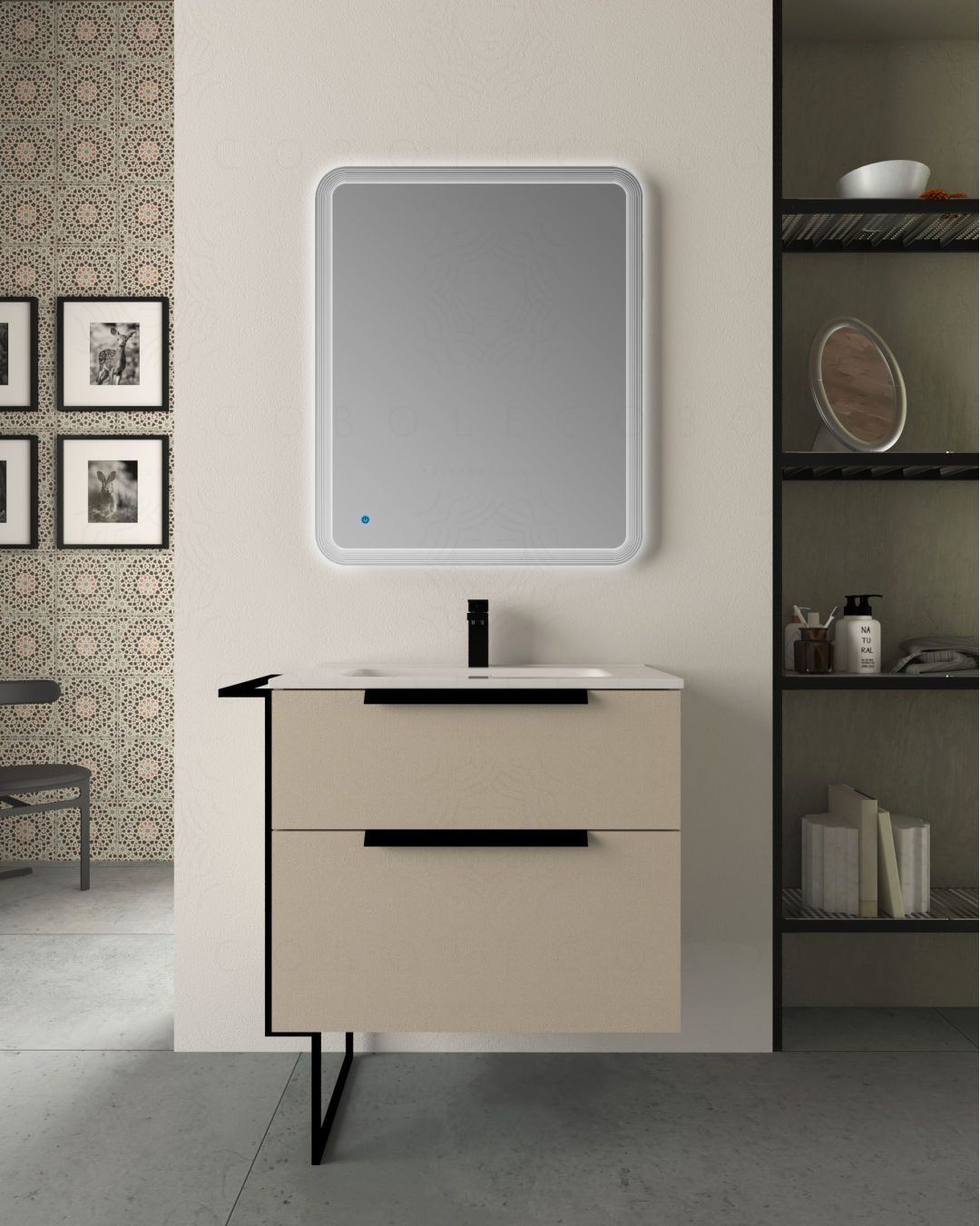 Mobile bagno Malta 85 cm perla spatolato e piede in metallo - 2 Mobile bagno Malta 85 cm perla spatolato e piede in metallo - 2