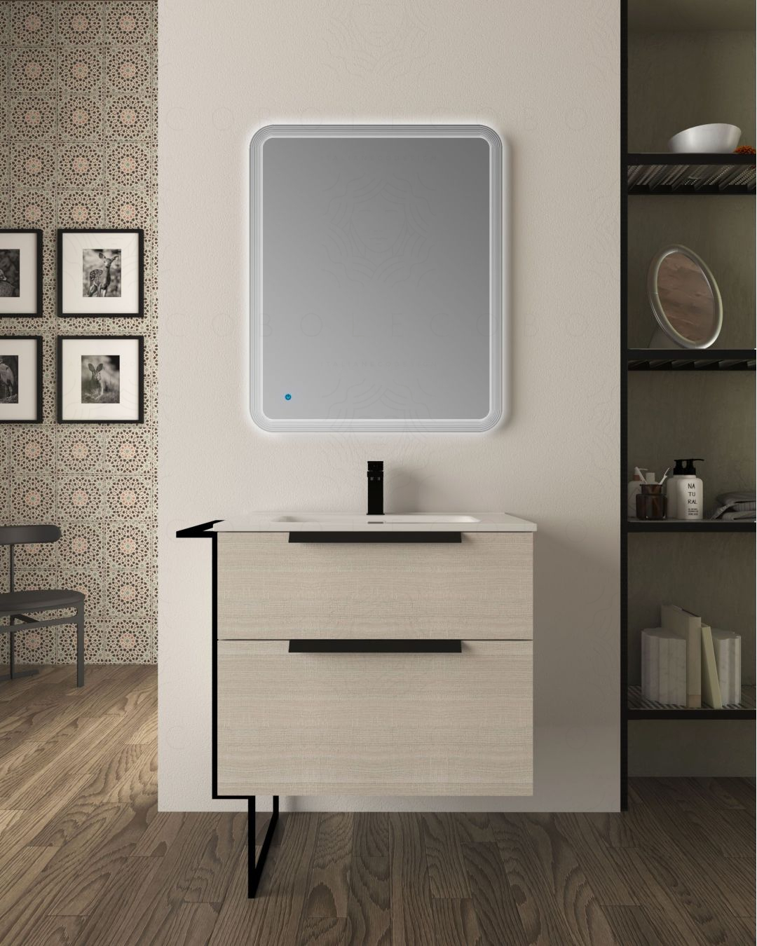 Mobile bagno Malta 85 cm rovere bianco e piede in metallo - 2 Mobile bagno Malta 85 cm rovere bianco e piede in metallo - 2