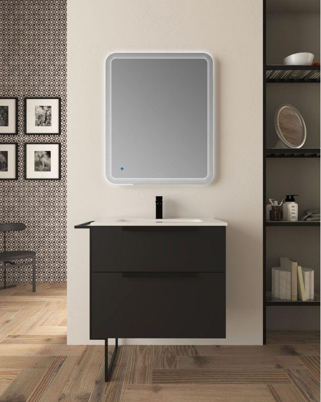 Mobile bagno Malta 85 cm nero opaco e piede in metallo - 2