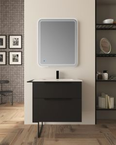 Mobile bagno Malta 85 cm nero opaco e piede in metallo - 2