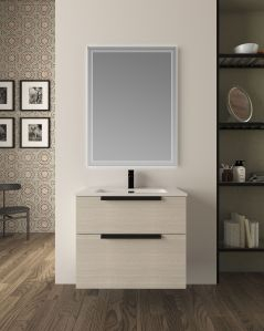 Mobile bagno sospeso Malta 75 cm rovere bianco 2 cassetti e
