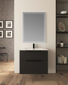 Mobile bagno sospeso Malta 75 cm nero opaco 2 cassetti e lavabo