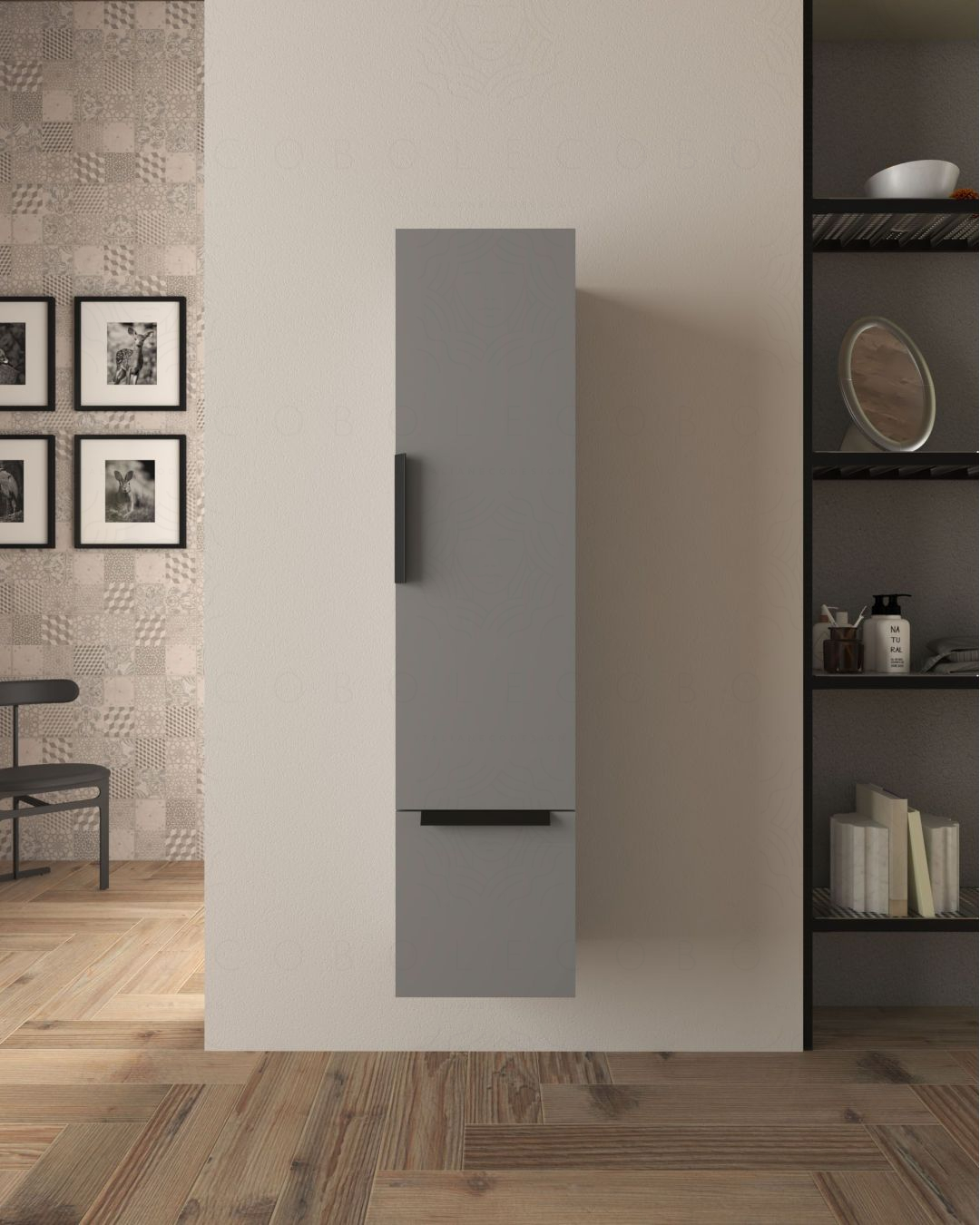 Colonna da bagno Malta cm 35x150h grigio perla 1 anta e 1 Colonna da bagno Malta cm 35x150h grigio perla 1 anta e 1