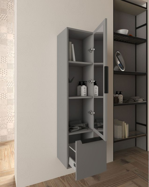 Colonna da bagno Malta cm 35x150h grigio perla 1 anta e 1 Colonna da bagno Malta cm 35x150h grigio perla 1 anta e 1