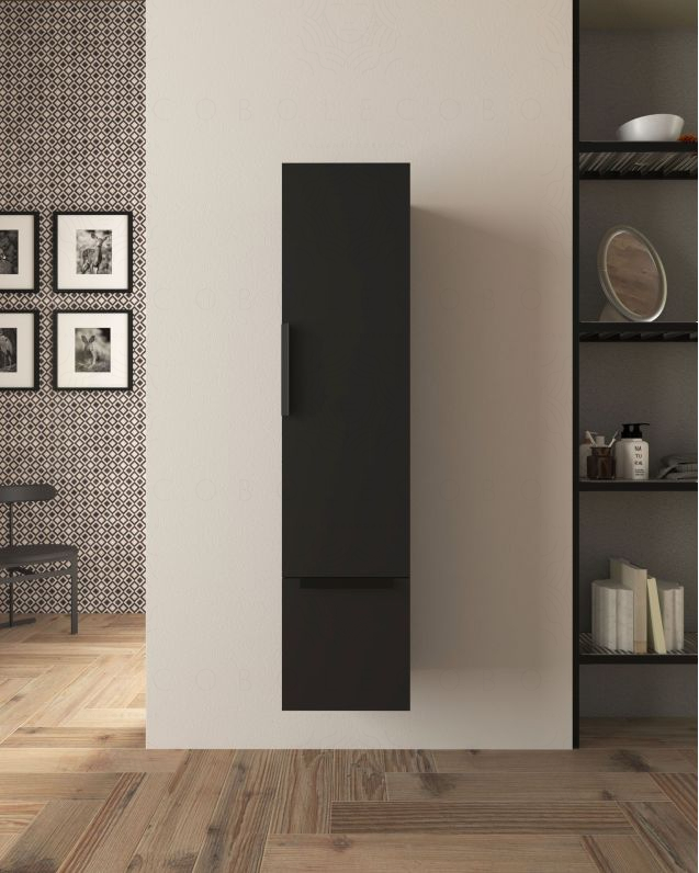 Colonna da bagno sospesa 150 cm nero opaco 1 anta e 1 cassetto